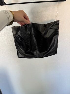 Fashion Nova Black Strapless Faux Leather Bandeau